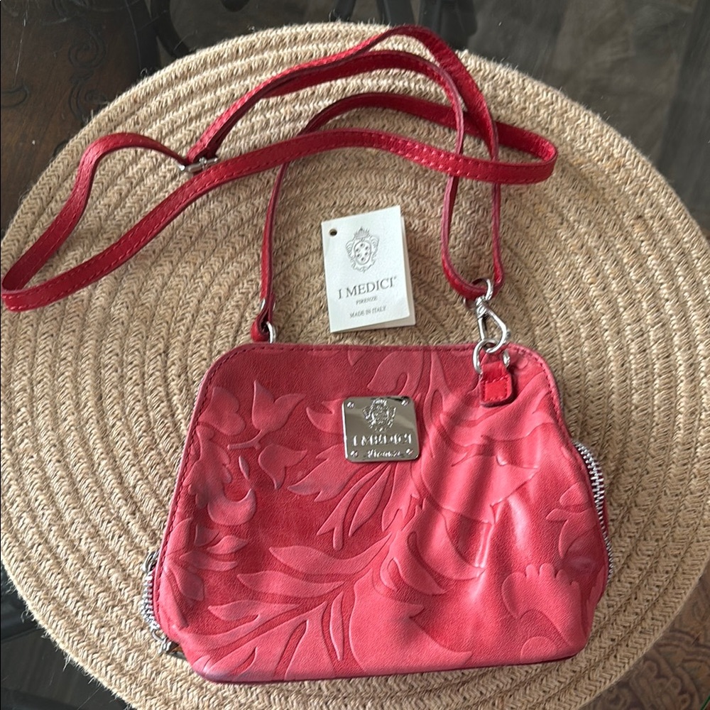 I Medici Red Embossed Leather Crossbody Bag